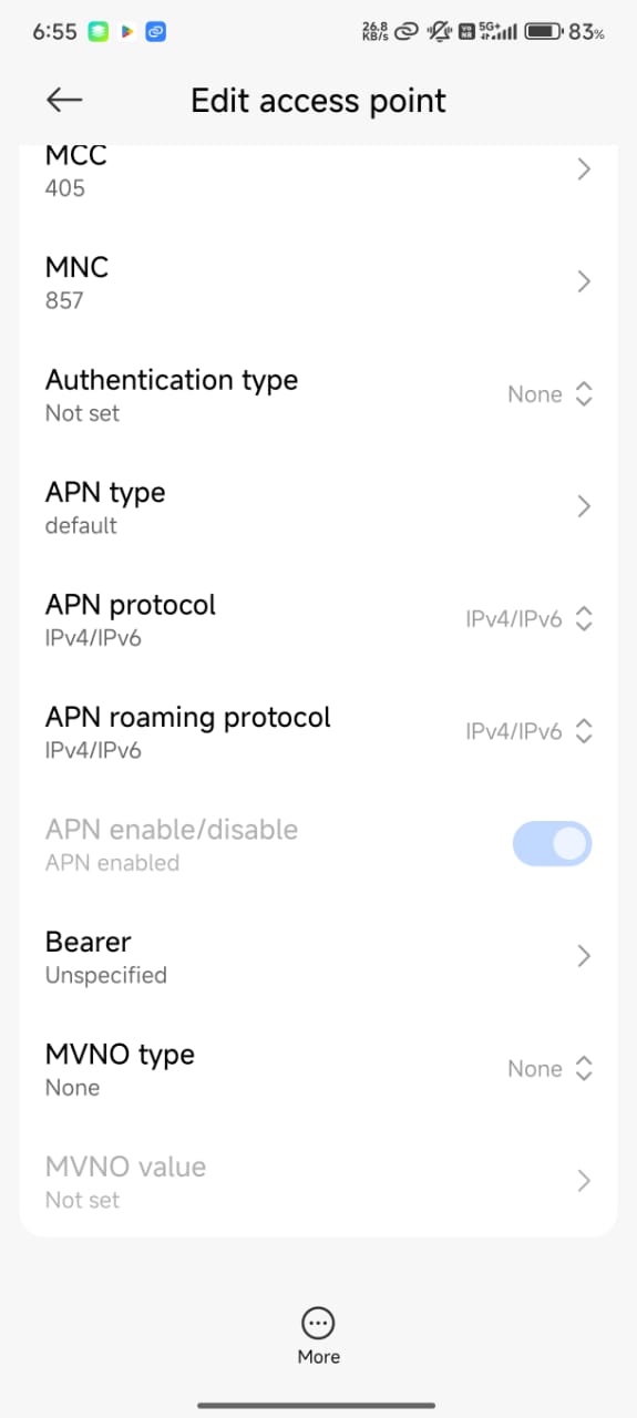 Jio 5G APN settings