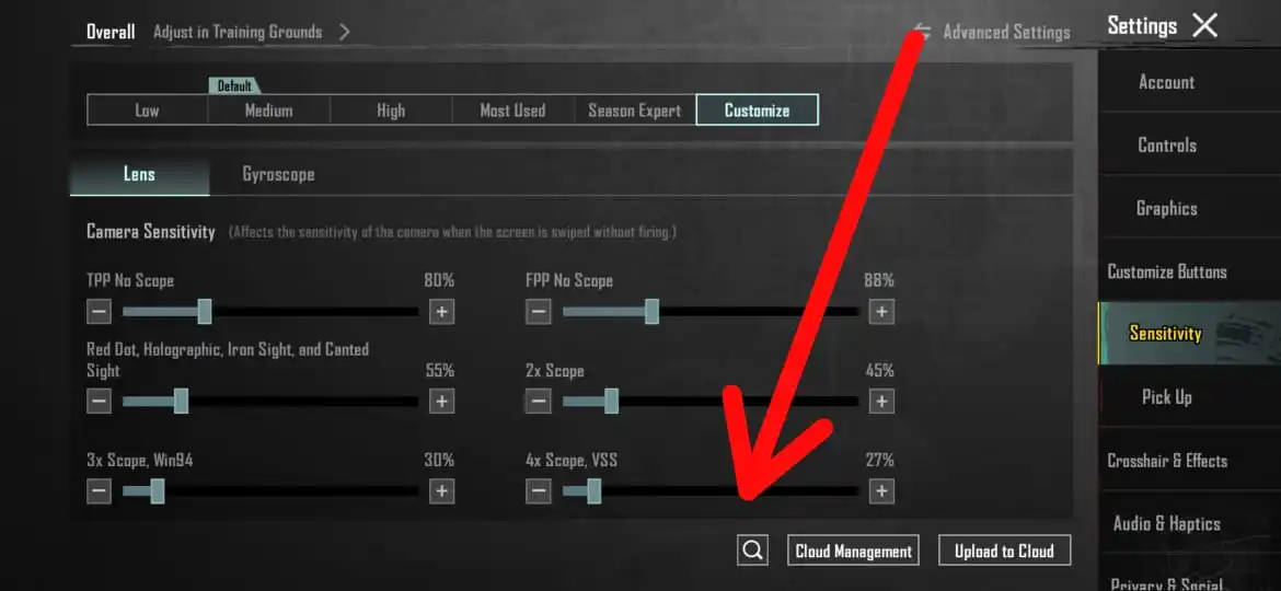 BGMI sensitivity code